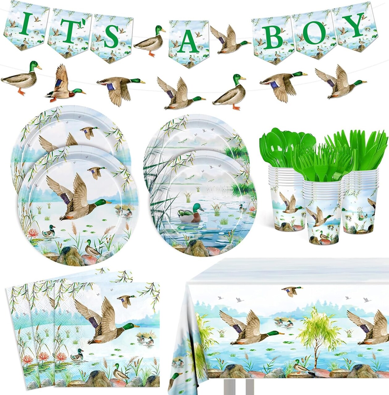 170pcs Mallard Duck Baby Shower Decoration Serves 24 Guests (Mallard Duck)